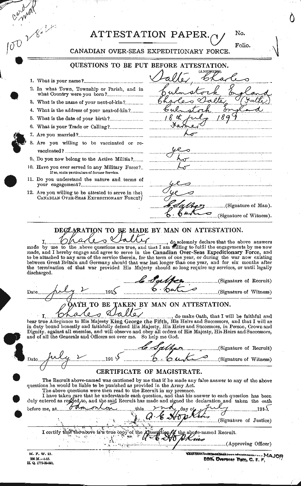 Personnel Records of the First World War - CEF 076111a