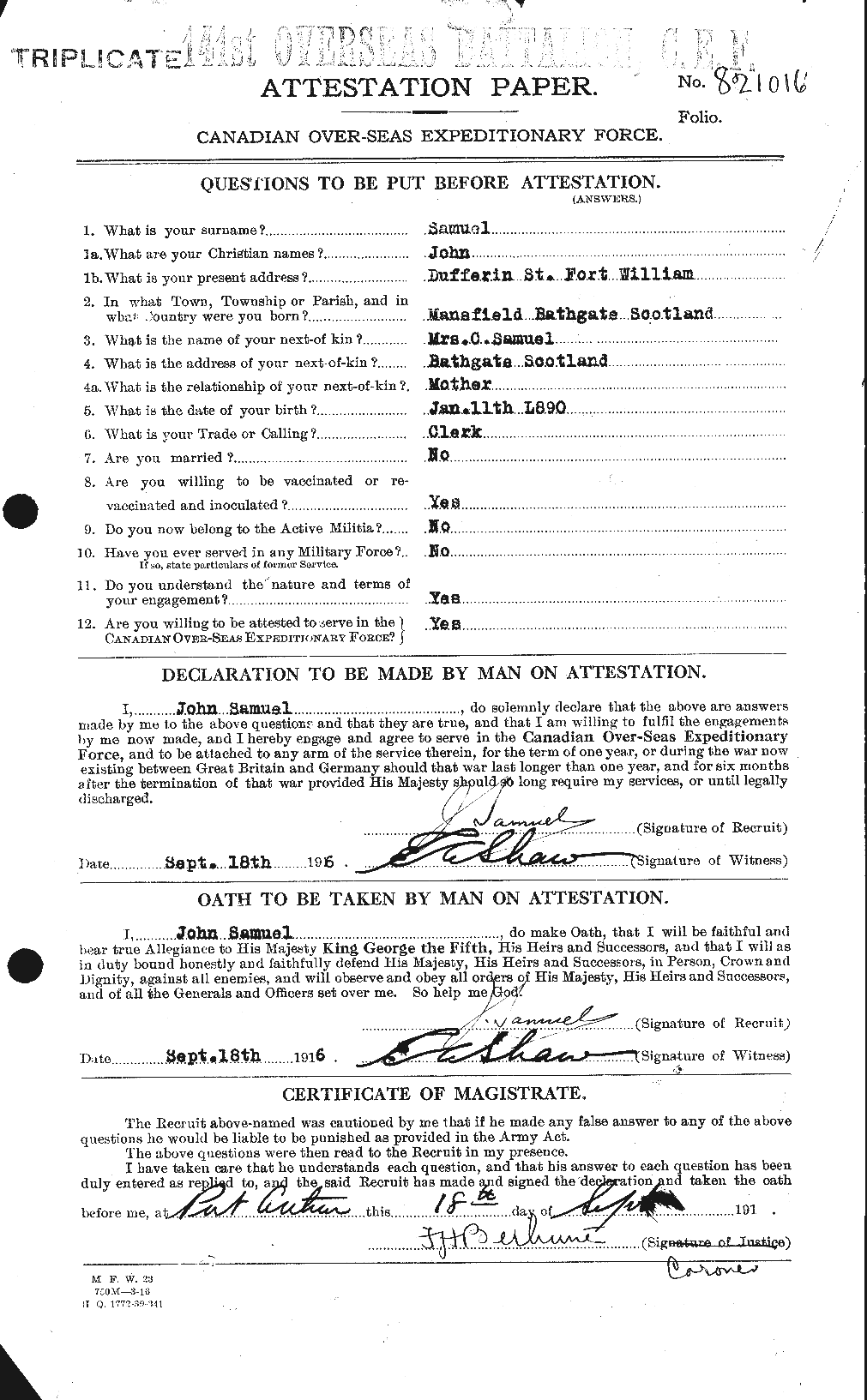 Dossiers du Personnel de la Première Guerre mondiale - CEC 076218a
