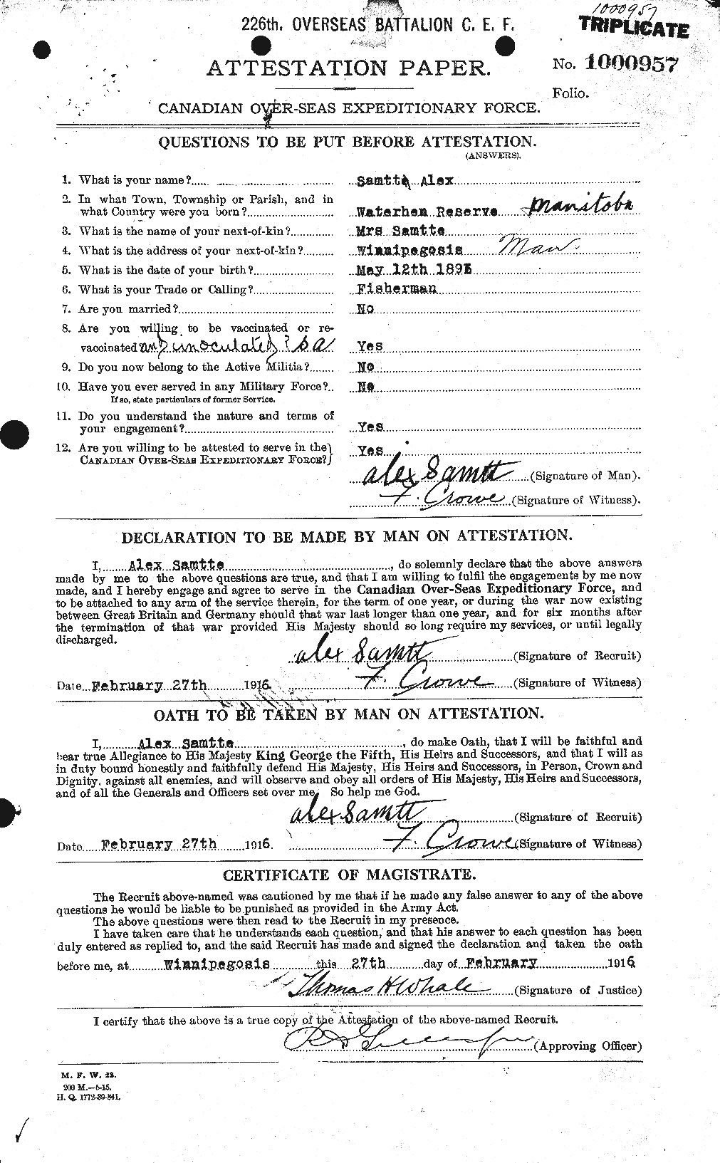 Dossiers du Personnel de la Première Guerre mondiale - CEC 076234a