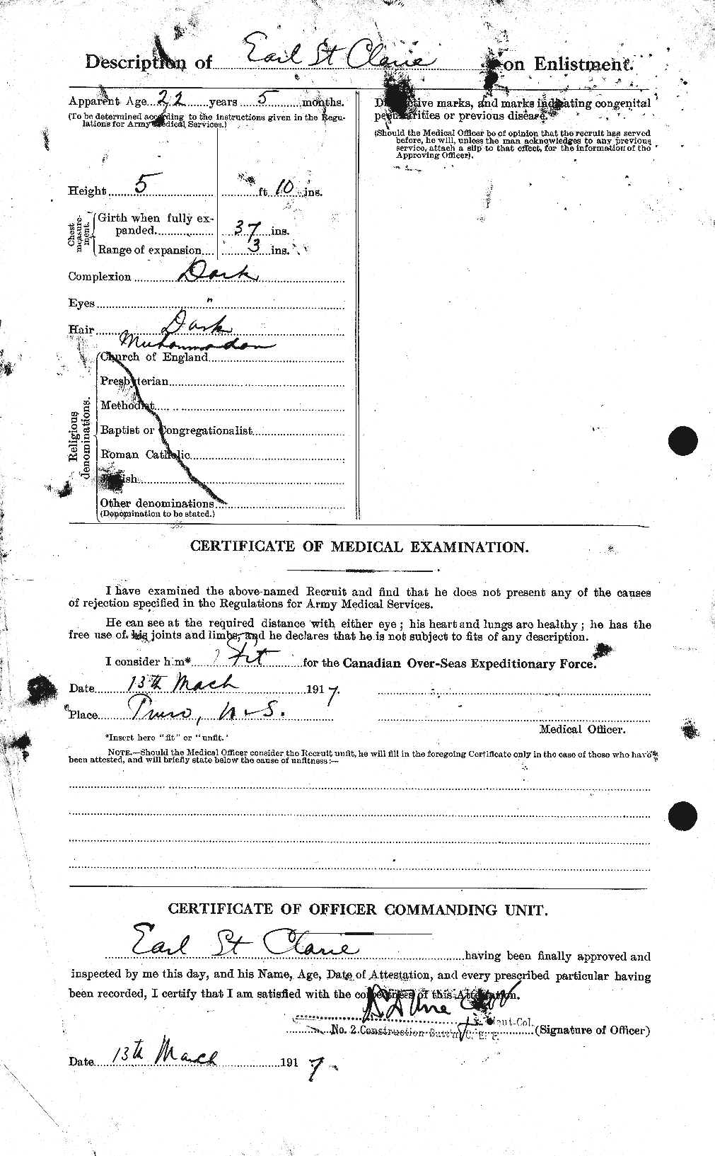 Dossiers du Personnel de la Première Guerre mondiale - CEC 076658b