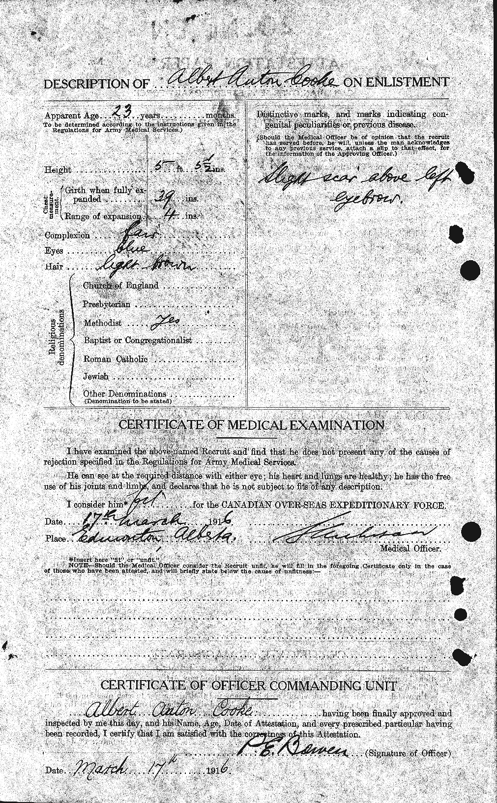 Dossiers du Personnel de la Première Guerre mondiale - CEC 076873b