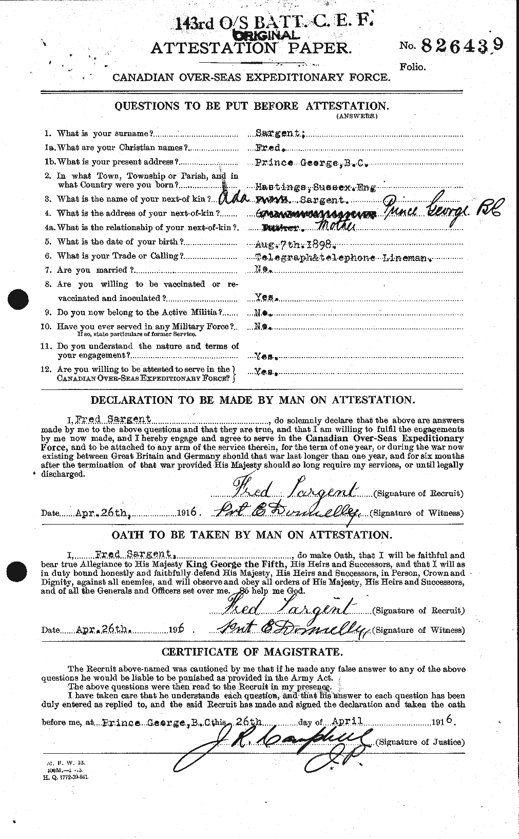 Dossiers du Personnel de la Première Guerre mondiale - CEC 079157a