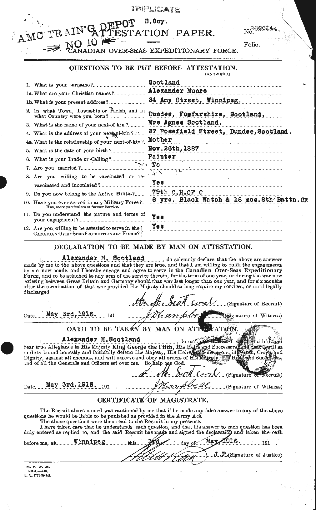 Dossiers du Personnel de la Première Guerre mondiale - CEC 079303a