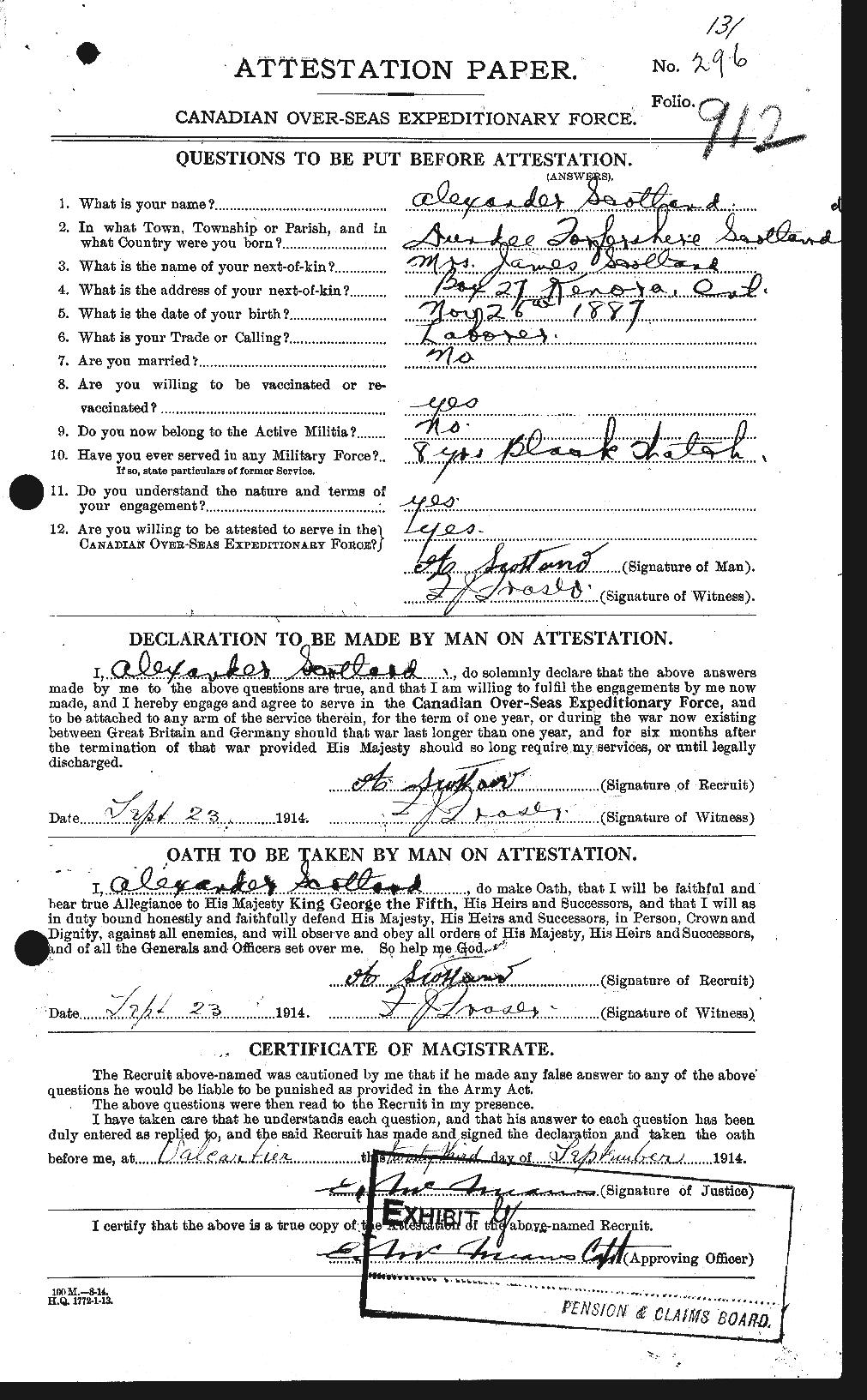 Dossiers du Personnel de la Première Guerre mondiale - CEC 079304a