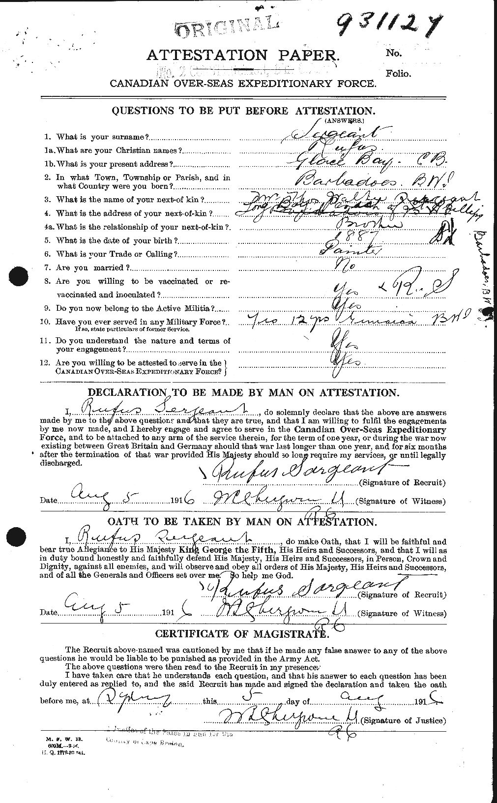 Personnel Records of the First World War - CEF 079463a