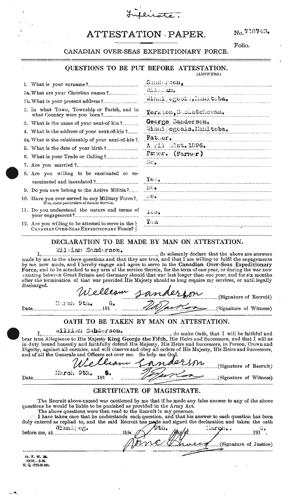 Dossiers du Personnel de la Première Guerre mondiale - CEC 079668a
