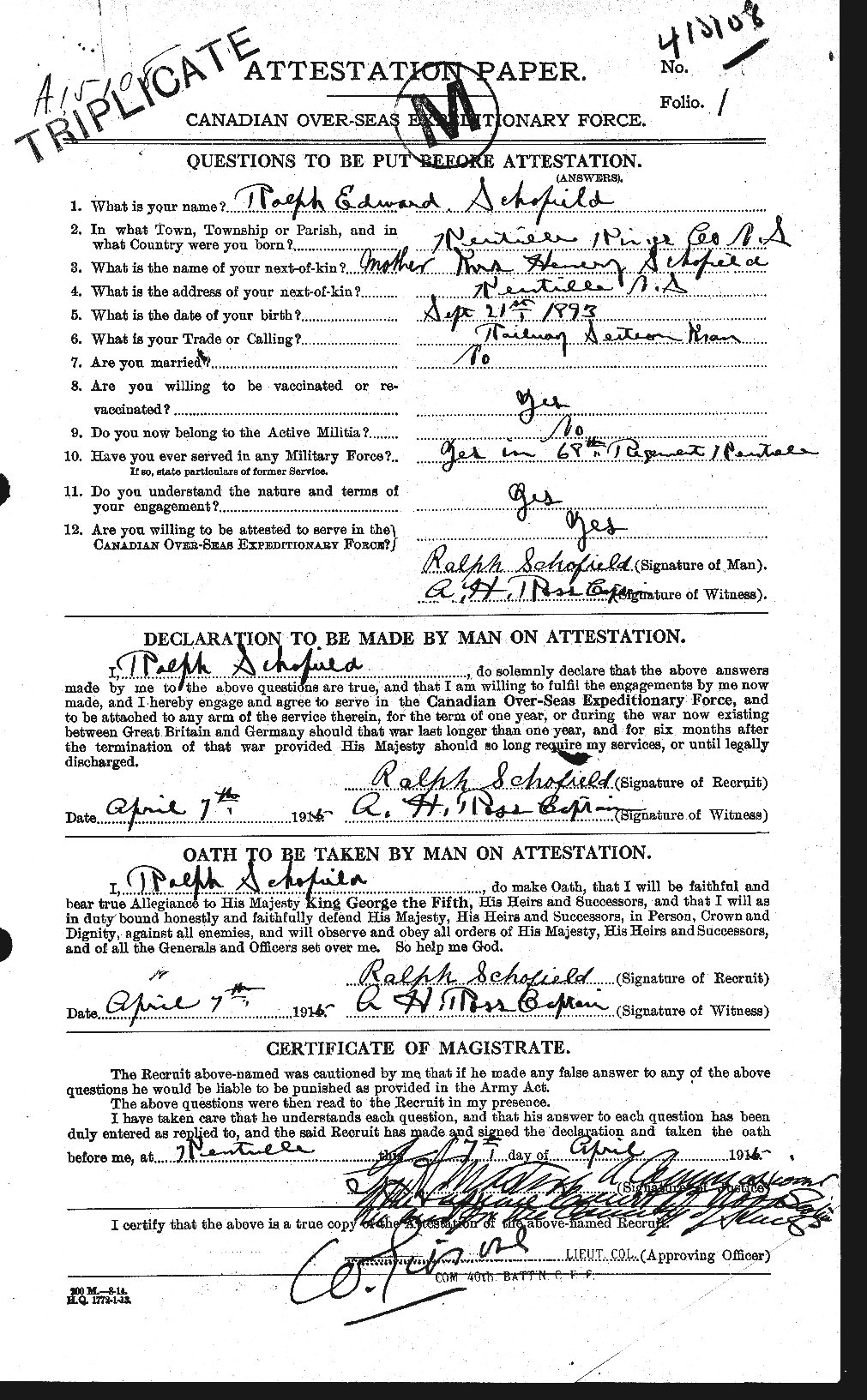 Personnel Records of the First World War - CEF 081064a