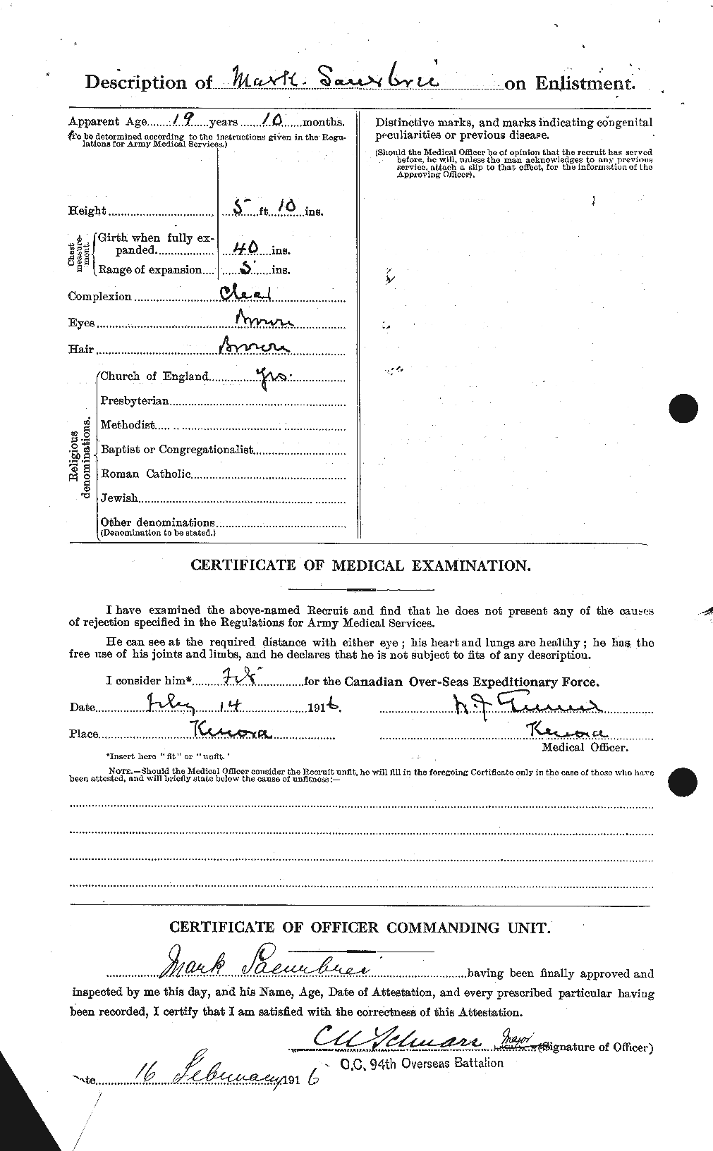 Dossiers du Personnel de la Première Guerre mondiale - CEC 082943b