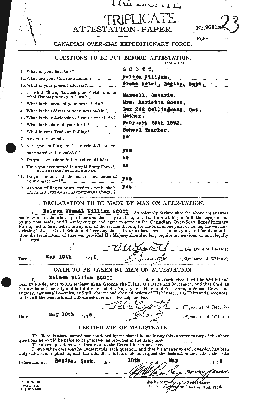 Dossiers du Personnel de la Première Guerre mondiale - CEC 083211a