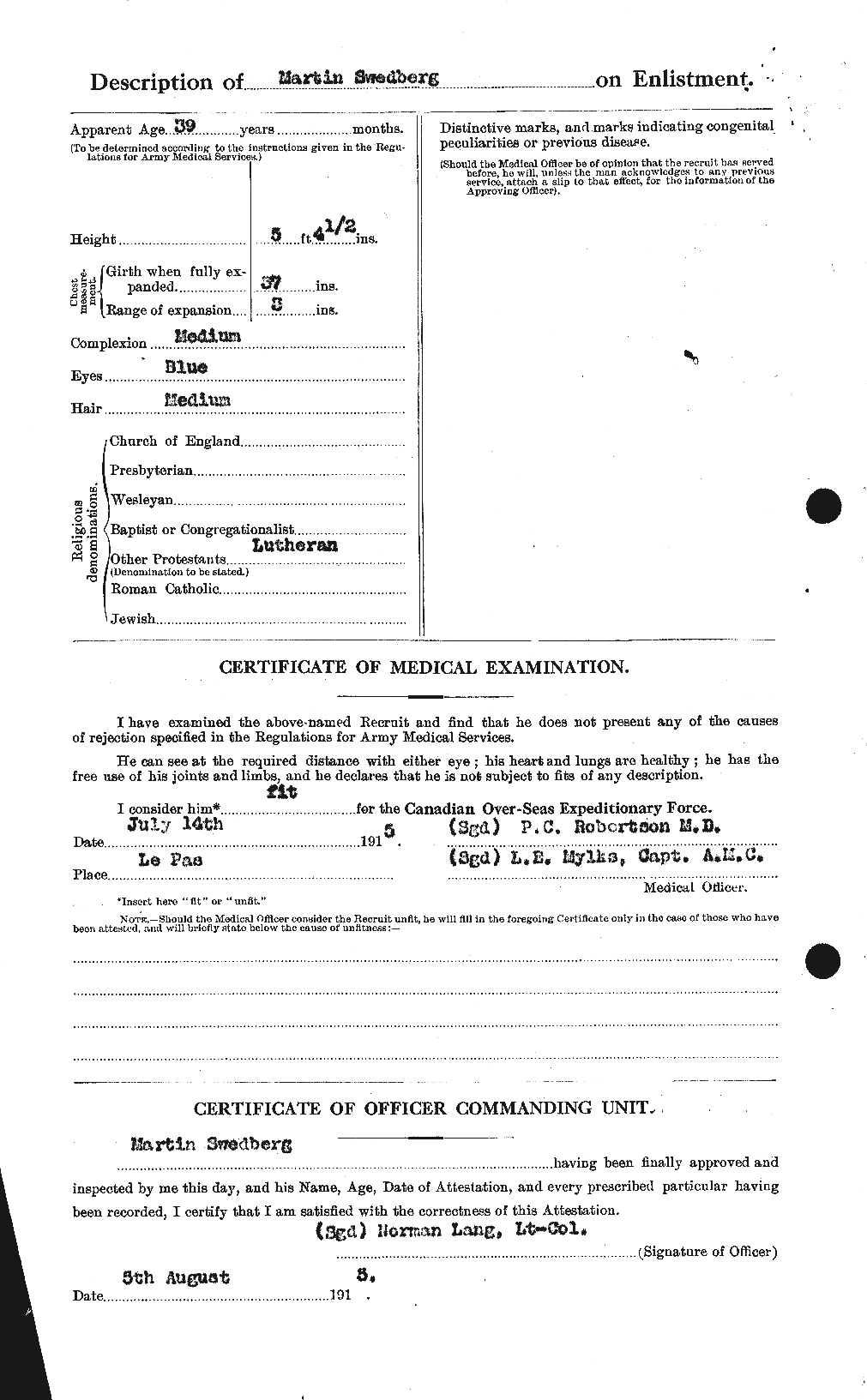 Dossiers du Personnel de la Première Guerre mondiale - CEC 083292b