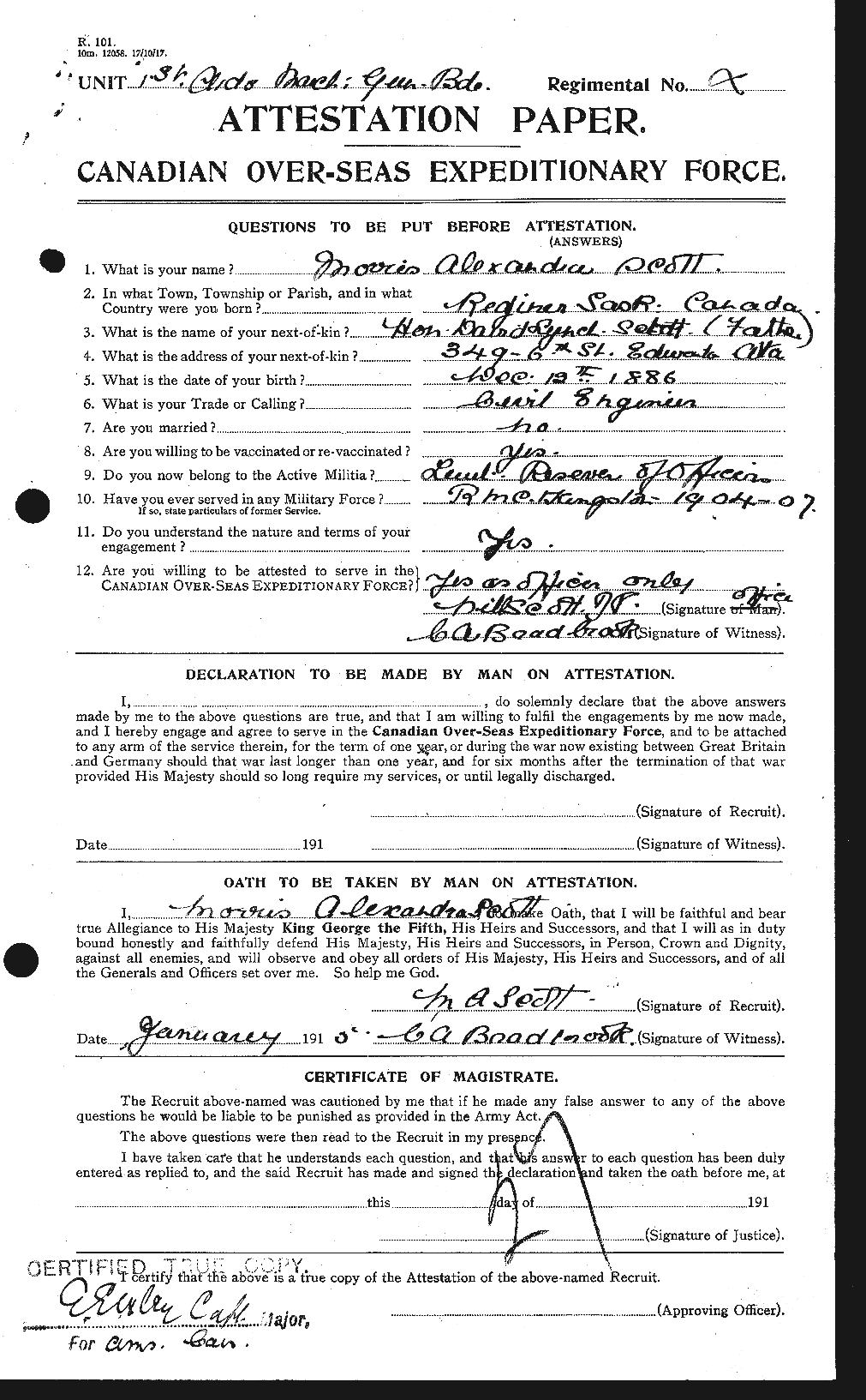 Dossiers du Personnel de la Première Guerre mondiale - CEC 083486a