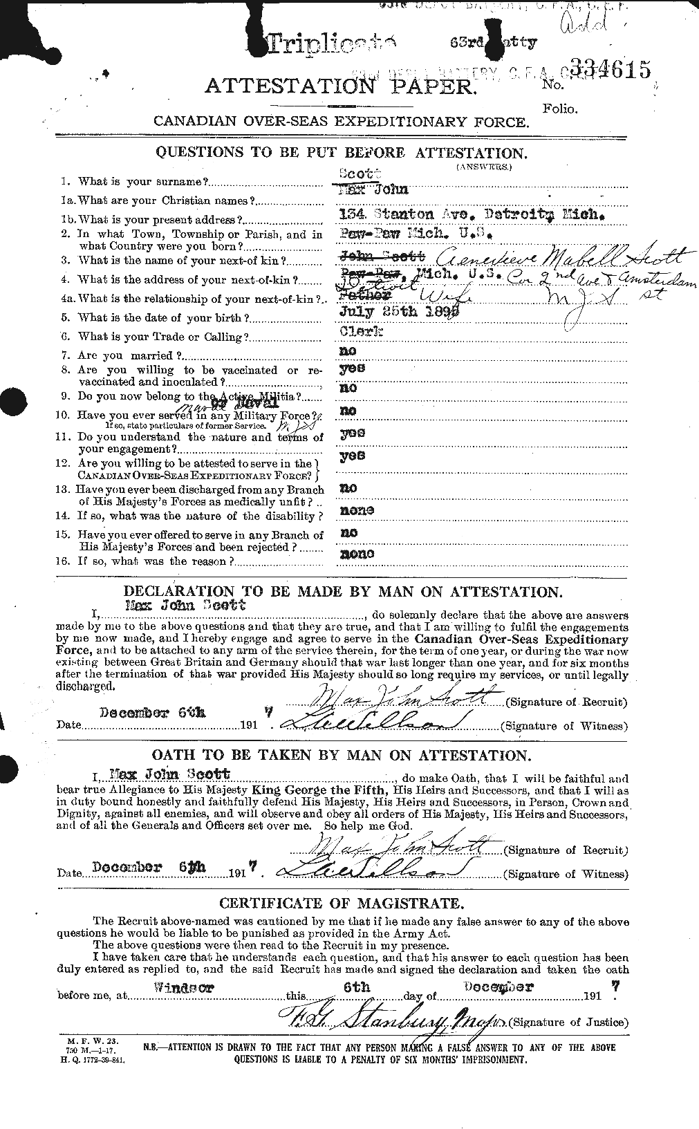Dossiers du Personnel de la Première Guerre mondiale - CEC 083501a