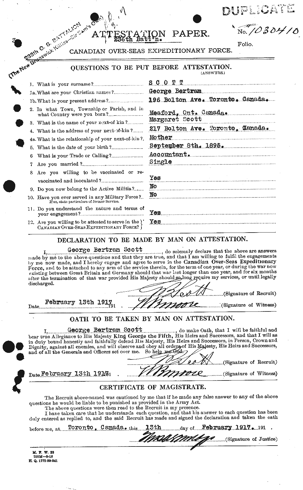 Dossiers du Personnel de la Première Guerre mondiale - CEC 083569a