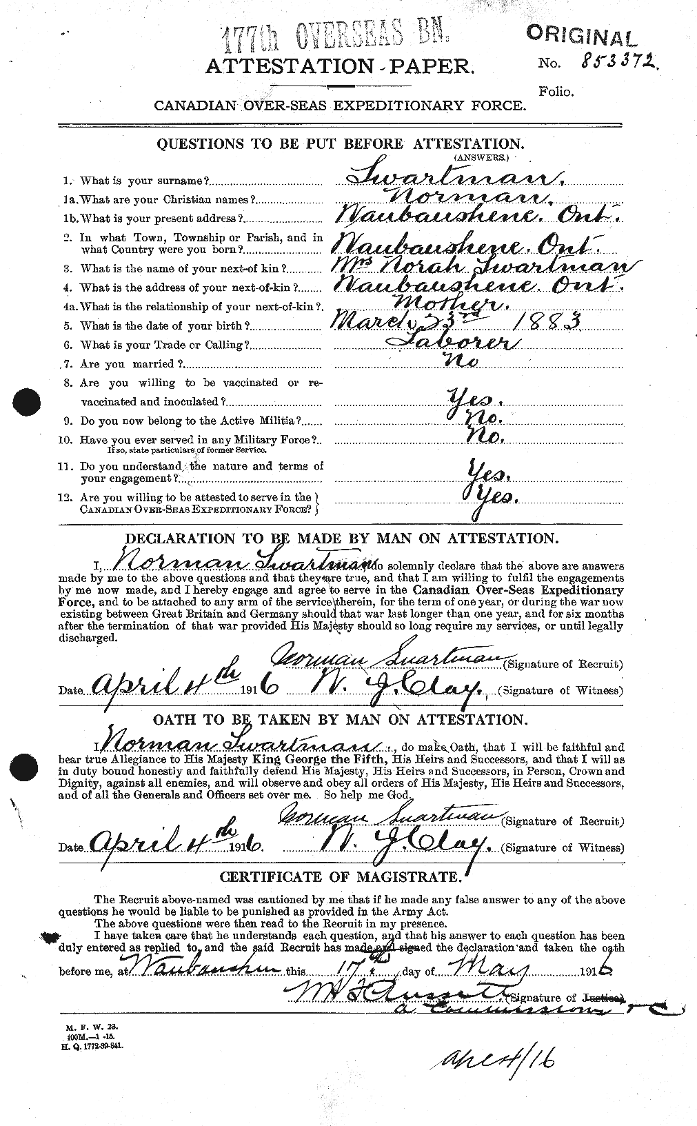 Personnel Records of the First World War - CEF 083811a