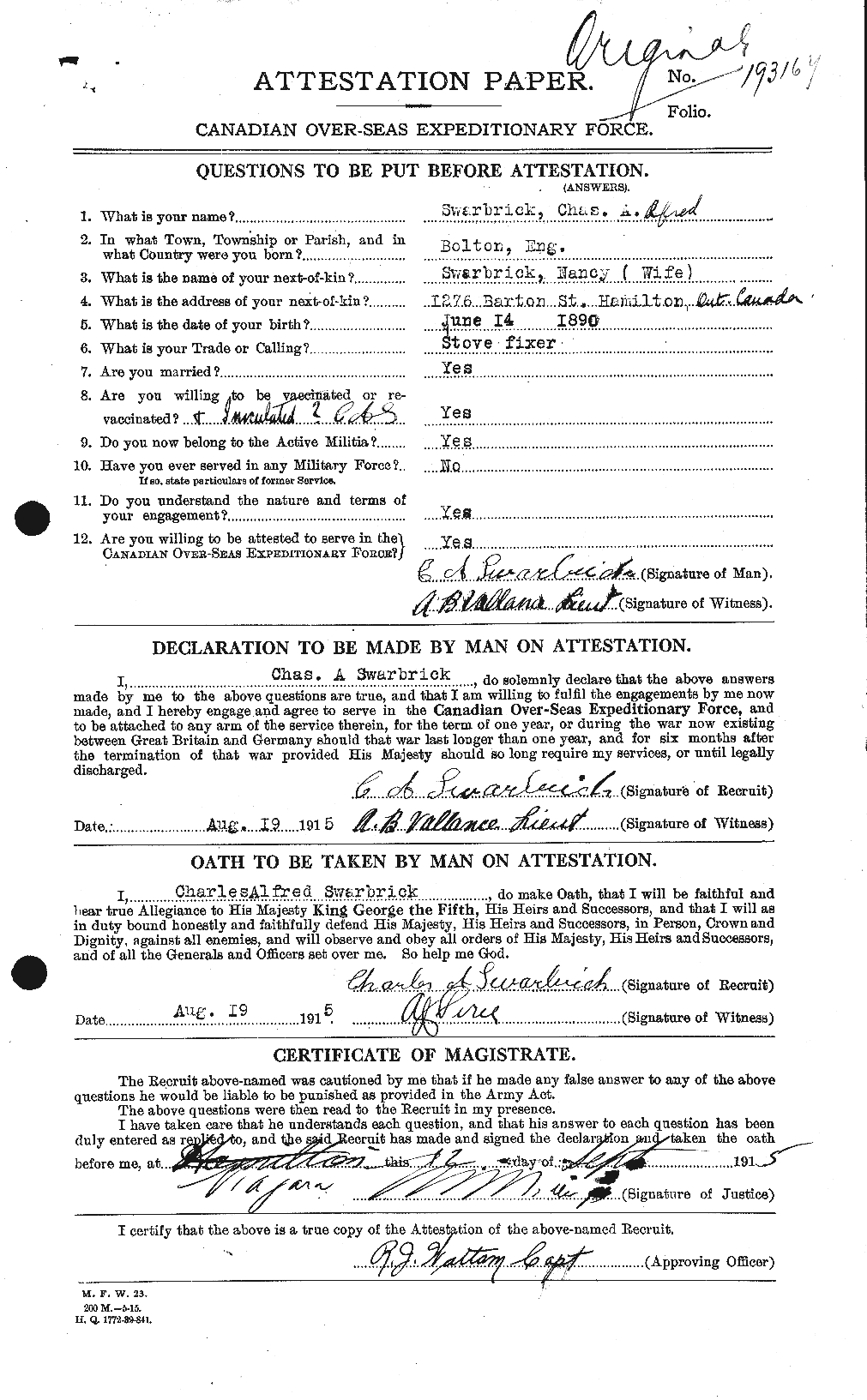 Dossiers du Personnel de la Première Guerre mondiale - CEC 083838a