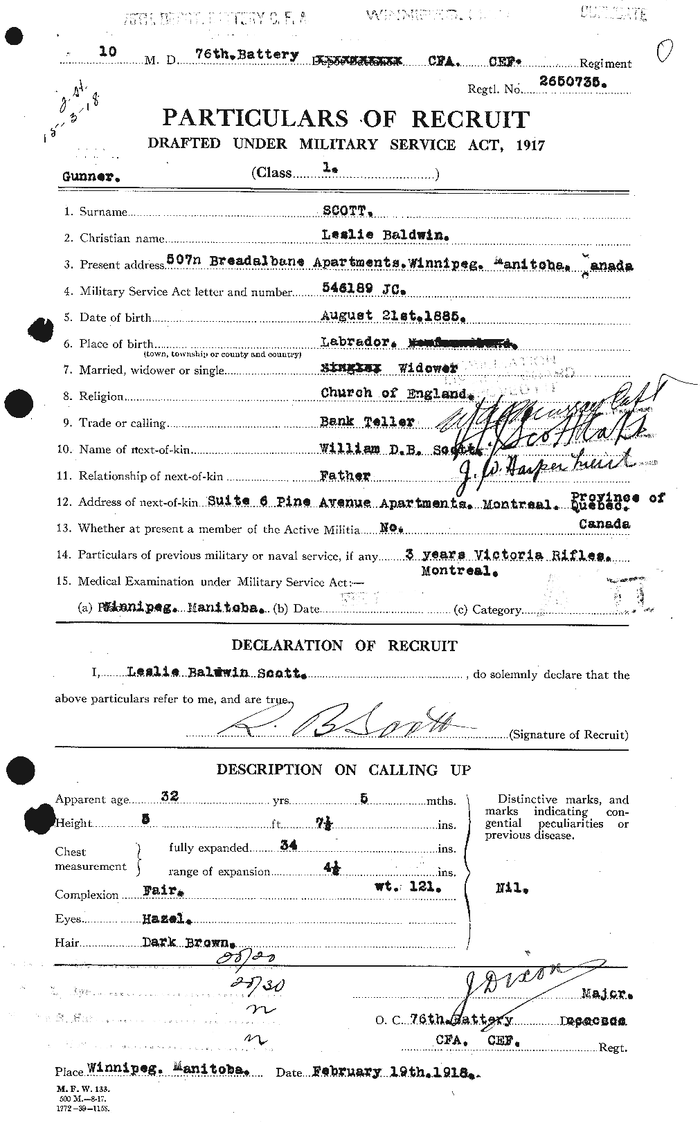 Dossiers du Personnel de la Première Guerre mondiale - CEC 084135a