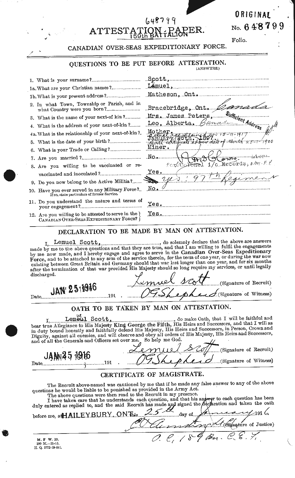 Dossiers du Personnel de la Première Guerre mondiale - CEC 084145a