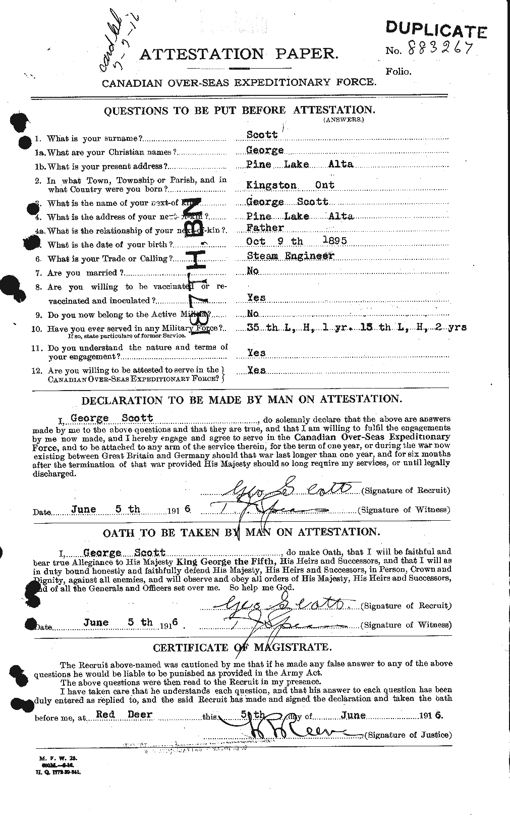 Dossiers du Personnel de la Première Guerre mondiale - CEC 084348a