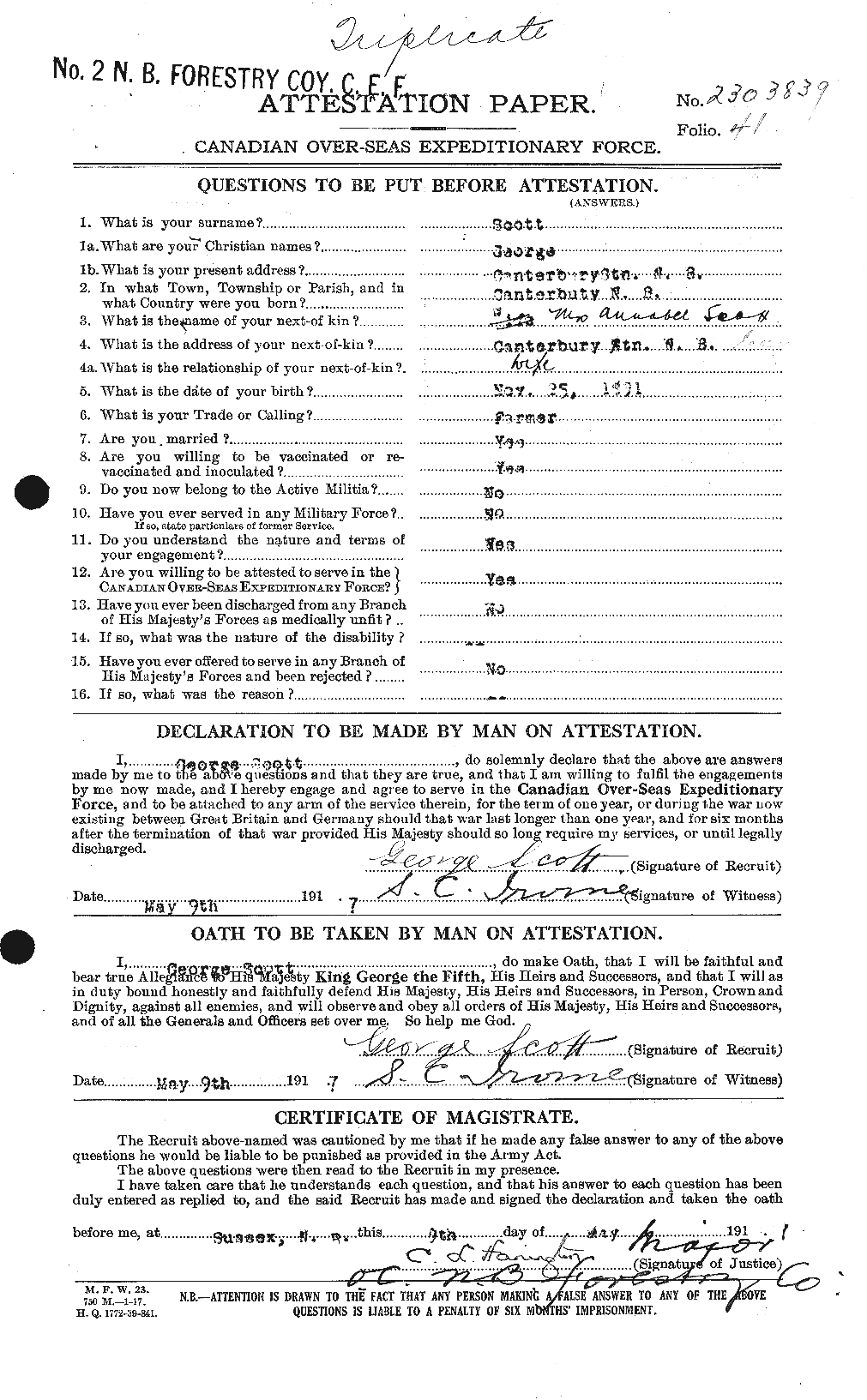 Dossiers du Personnel de la Première Guerre mondiale - CEC 084355a