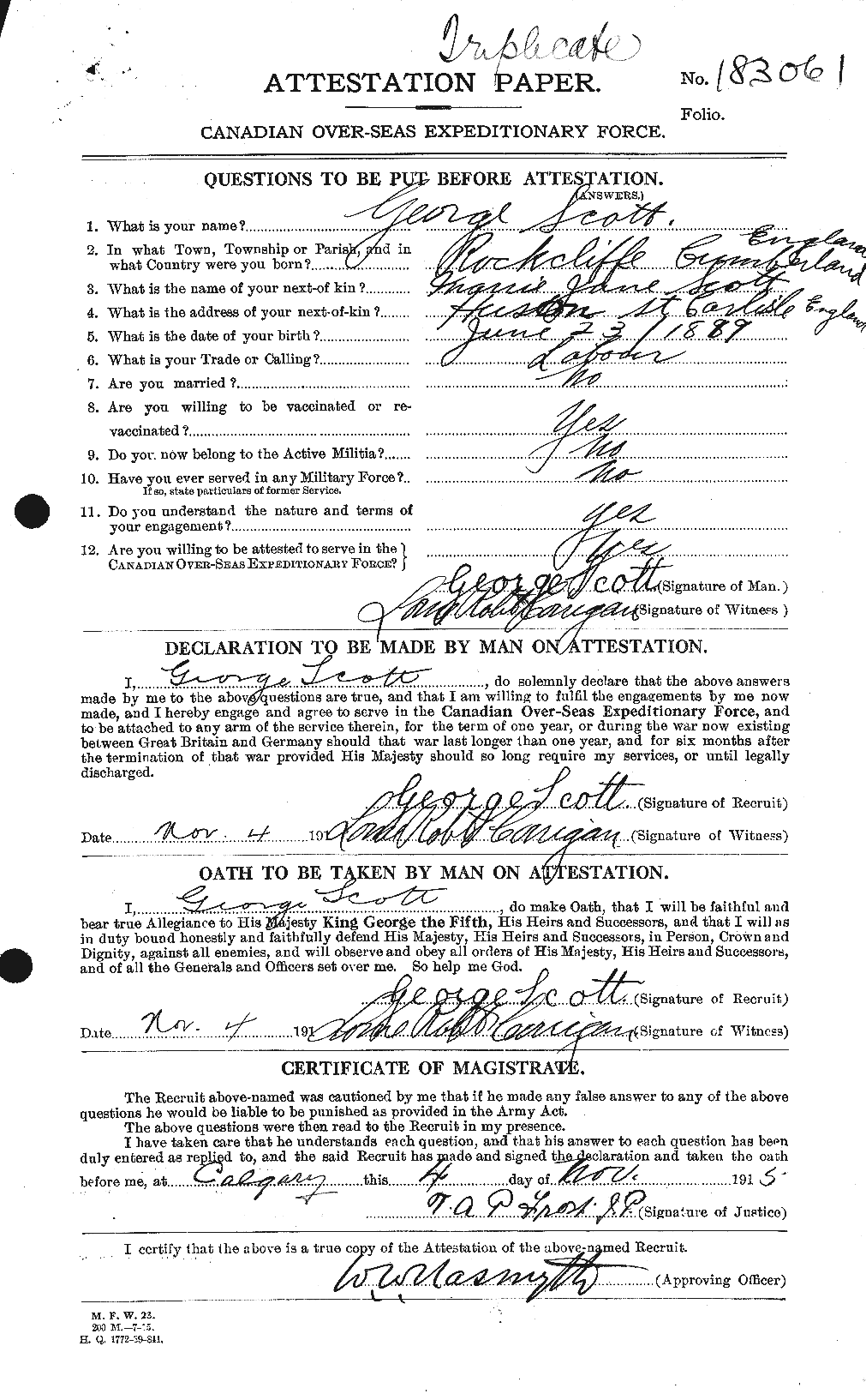 Dossiers du Personnel de la Première Guerre mondiale - CEC 084357a