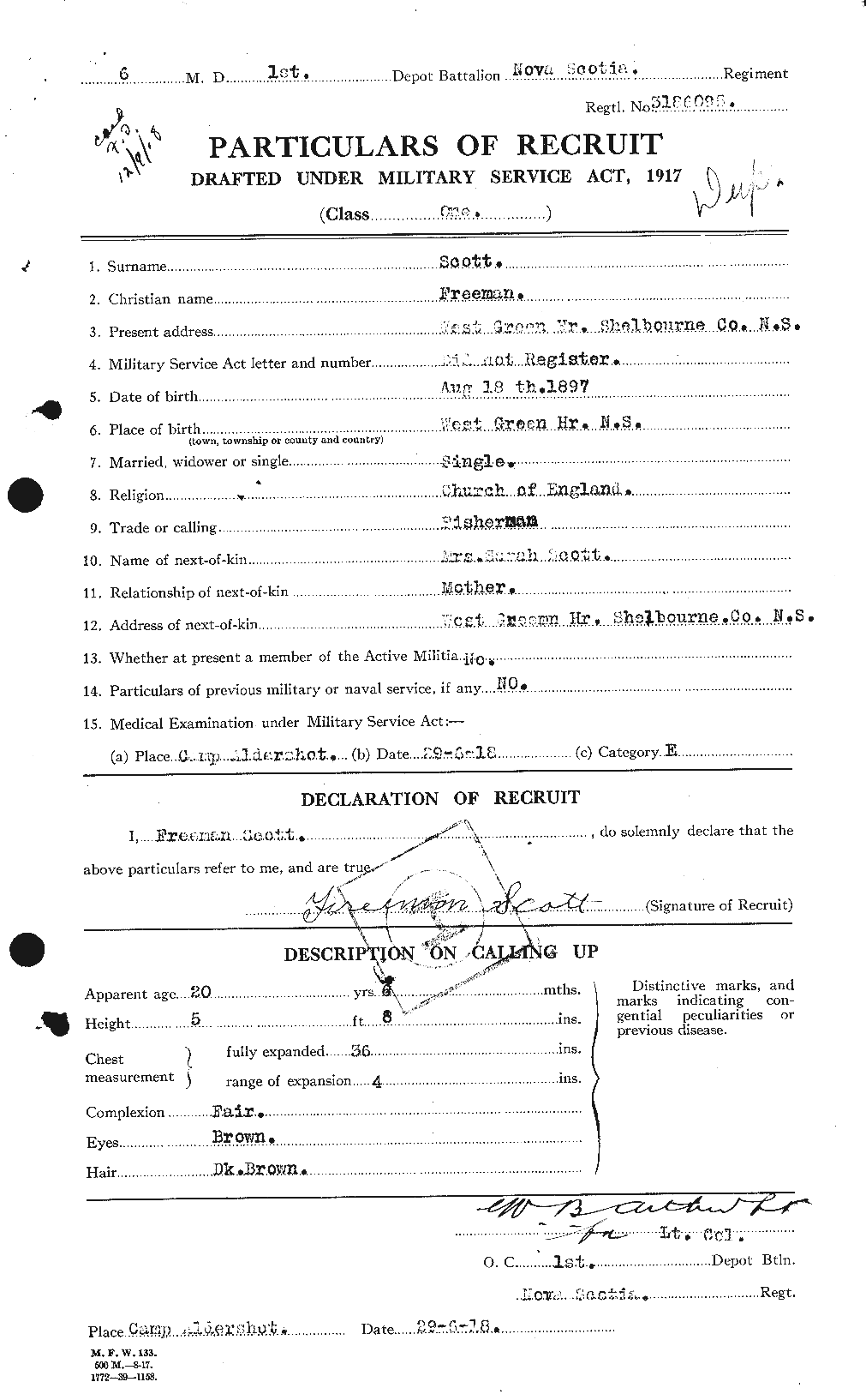 Dossiers du Personnel de la Première Guerre mondiale - CEC 084377a