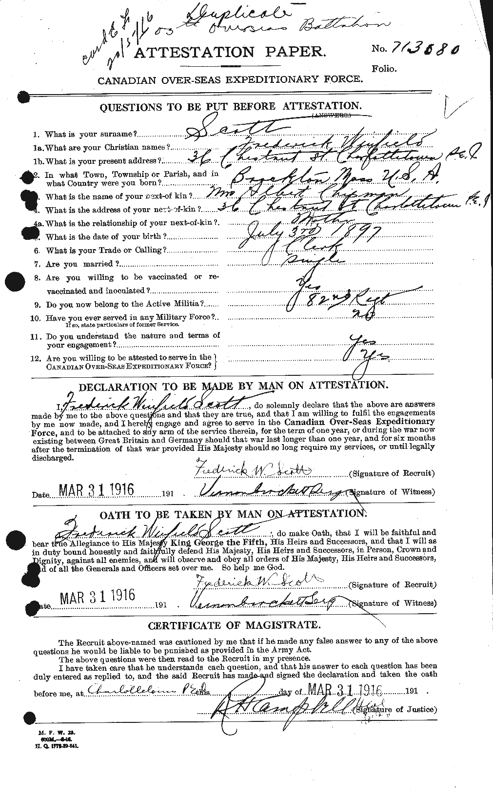 Dossiers du Personnel de la Première Guerre mondiale - CEC 084378a