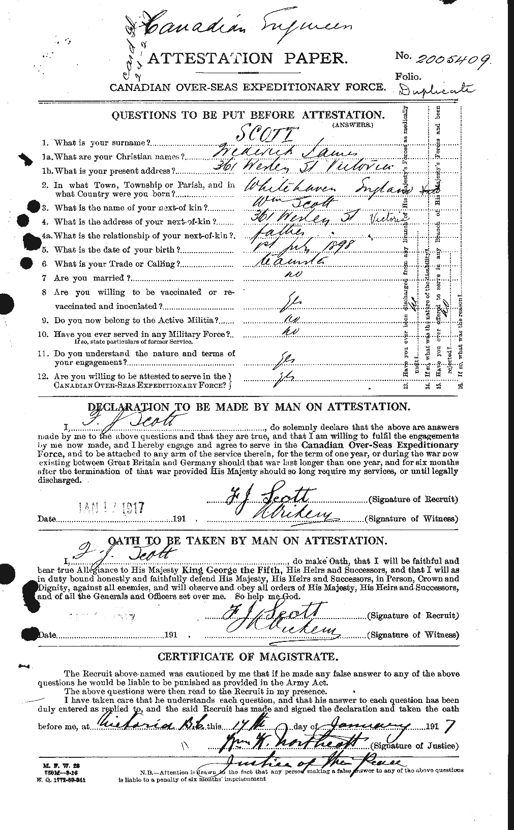 Dossiers du Personnel de la Première Guerre mondiale - CEC 084387a