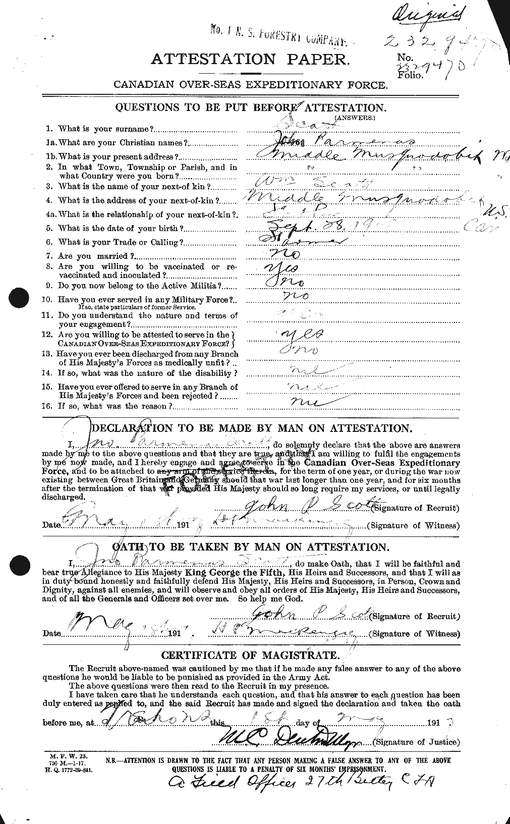 Personnel Records of the First World War - CEF 084438a