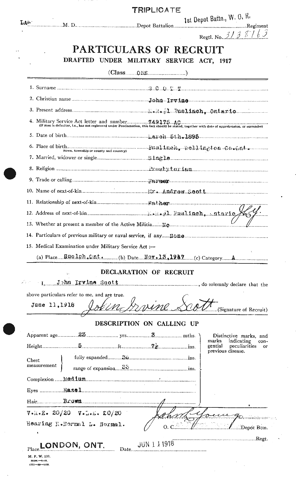 Dossiers du Personnel de la Première Guerre mondiale - CEC 084453a
