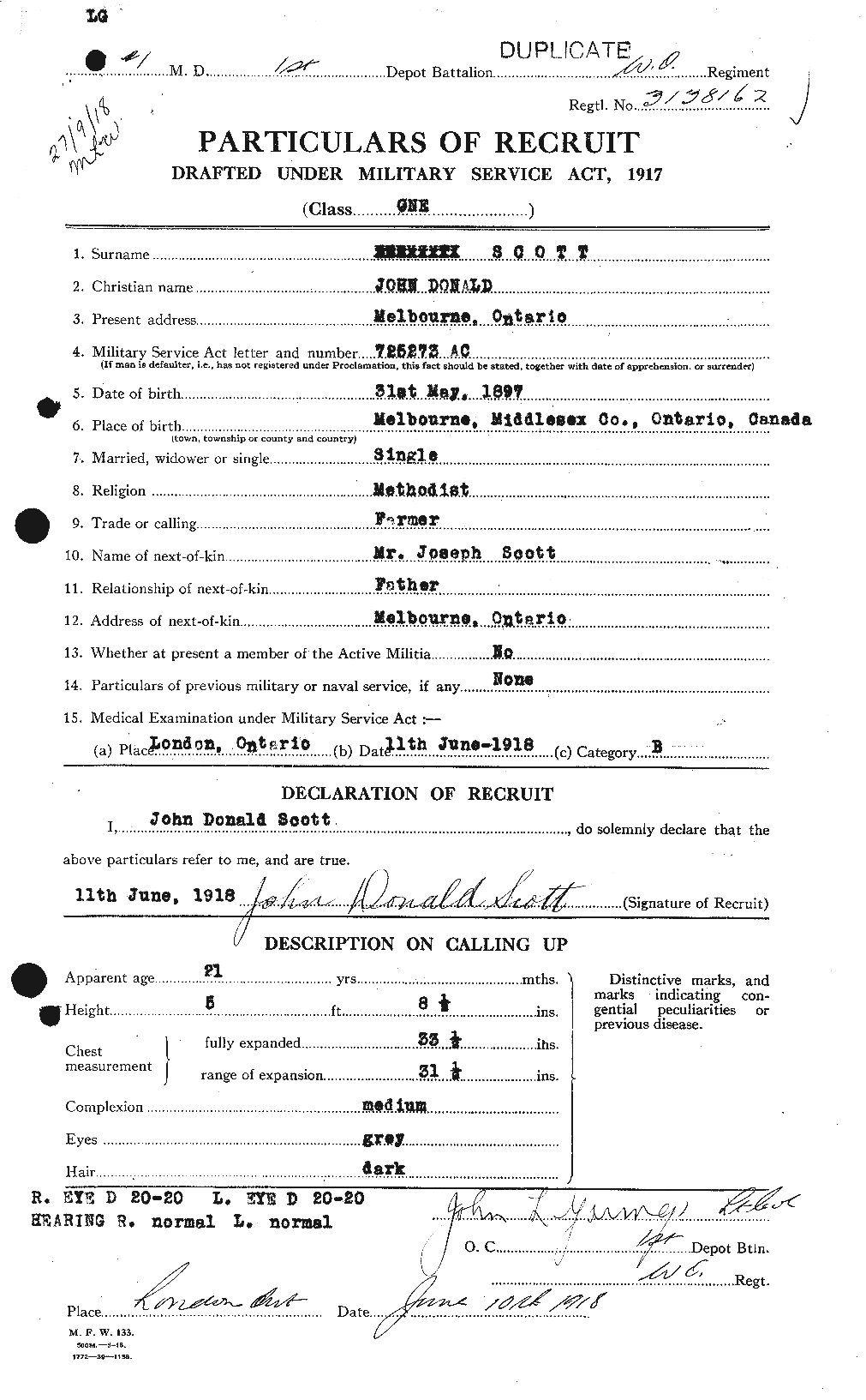 Dossiers du Personnel de la Première Guerre mondiale - CEC 084643a