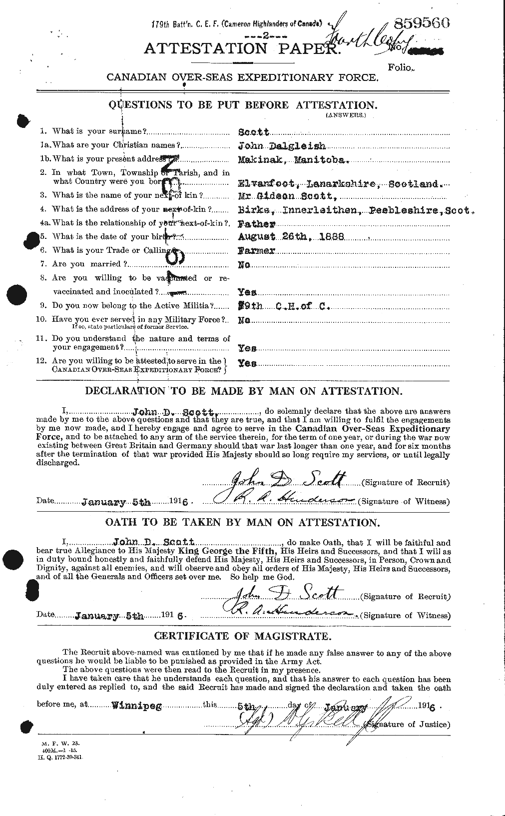 Dossiers du Personnel de la Première Guerre mondiale - CEC 084644a