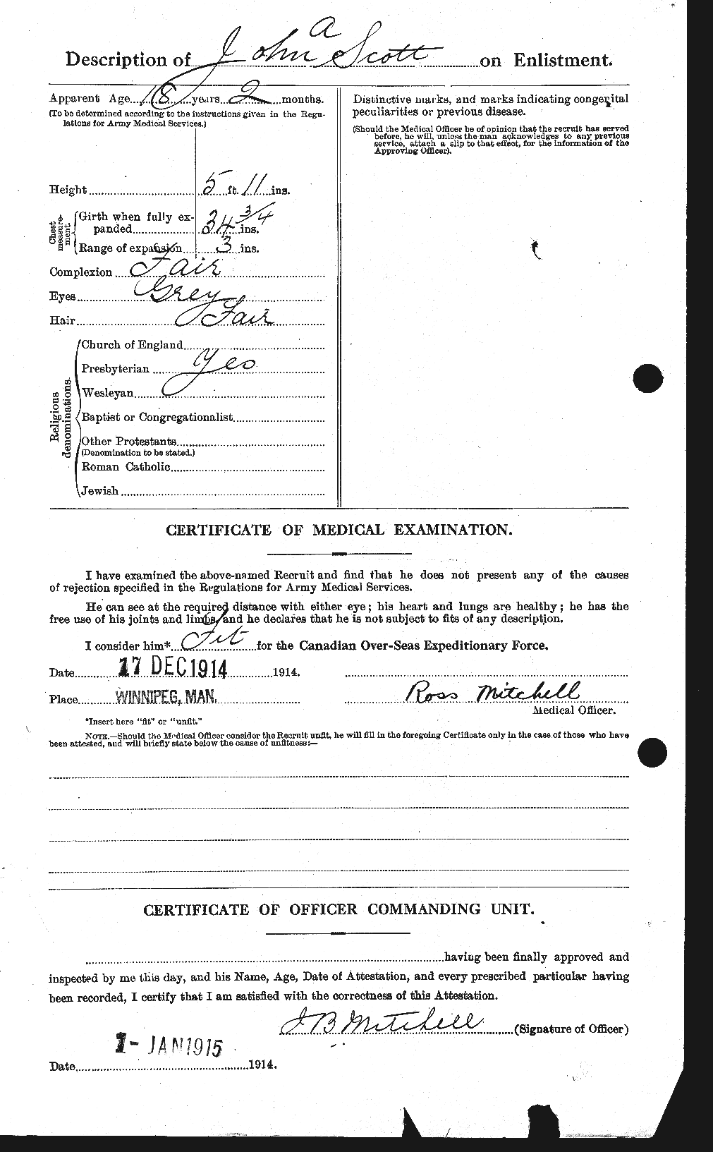 Dossiers du Personnel de la Première Guerre mondiale - CEC 084663b