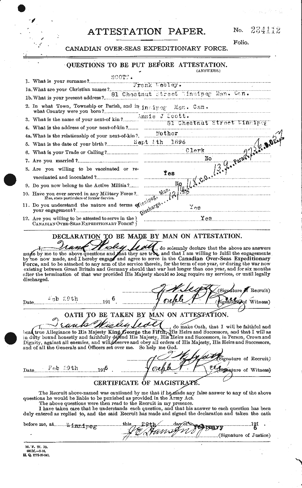 Dossiers du Personnel de la Première Guerre mondiale - CEC 084688a