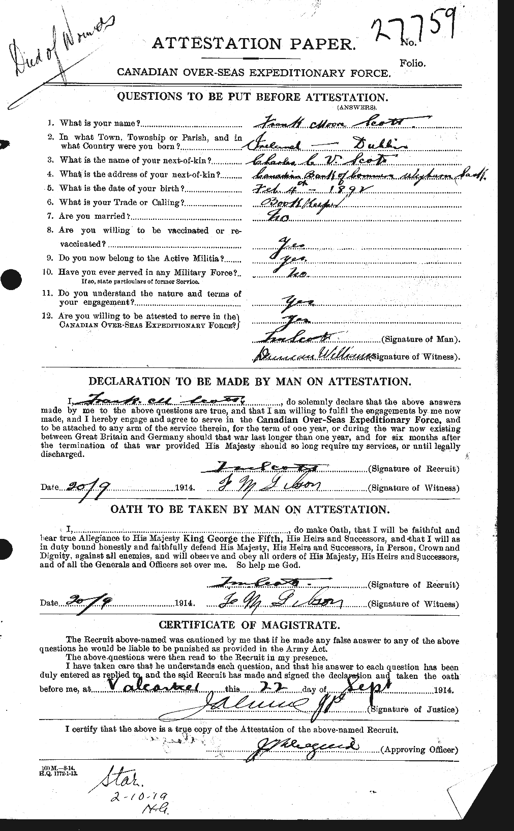 Personnel Records of the First World War - CEF 084696a