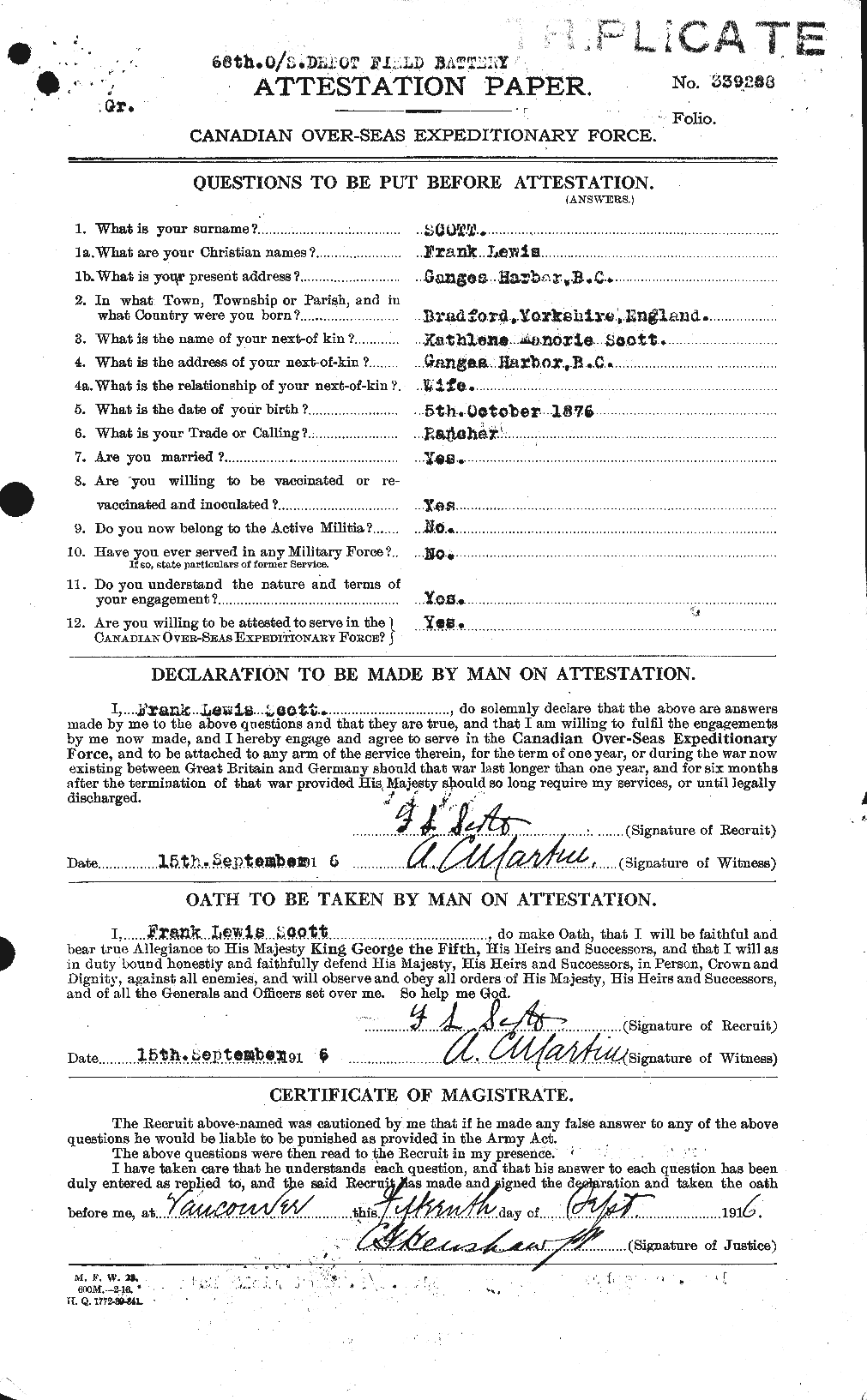 Personnel Records of the First World War - CEF 084698a