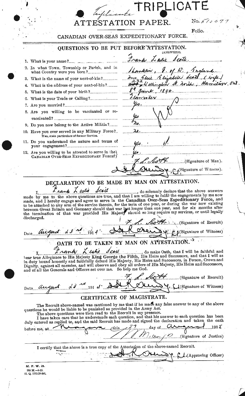 Dossiers du Personnel de la Première Guerre mondiale - CEC 084699a