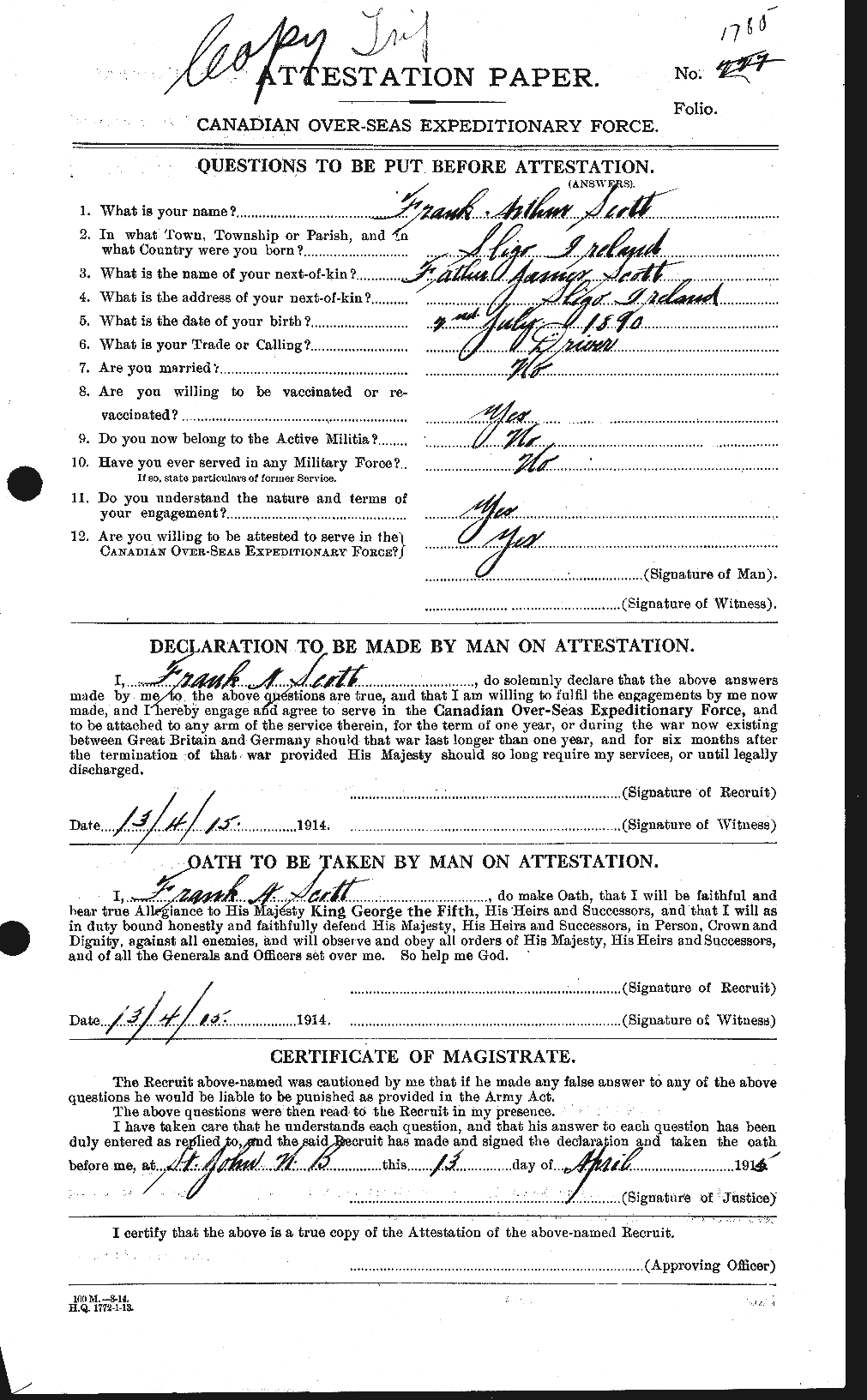 Personnel Records of the First World War - CEF 084706a