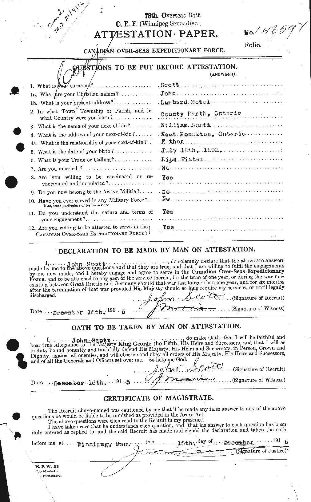 Personnel Records of the First World War - CEF 084888a