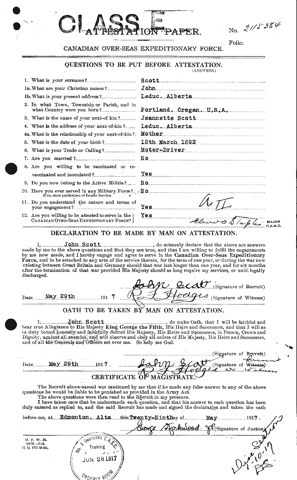 Personnel Records of the First World War - CEF 084892a