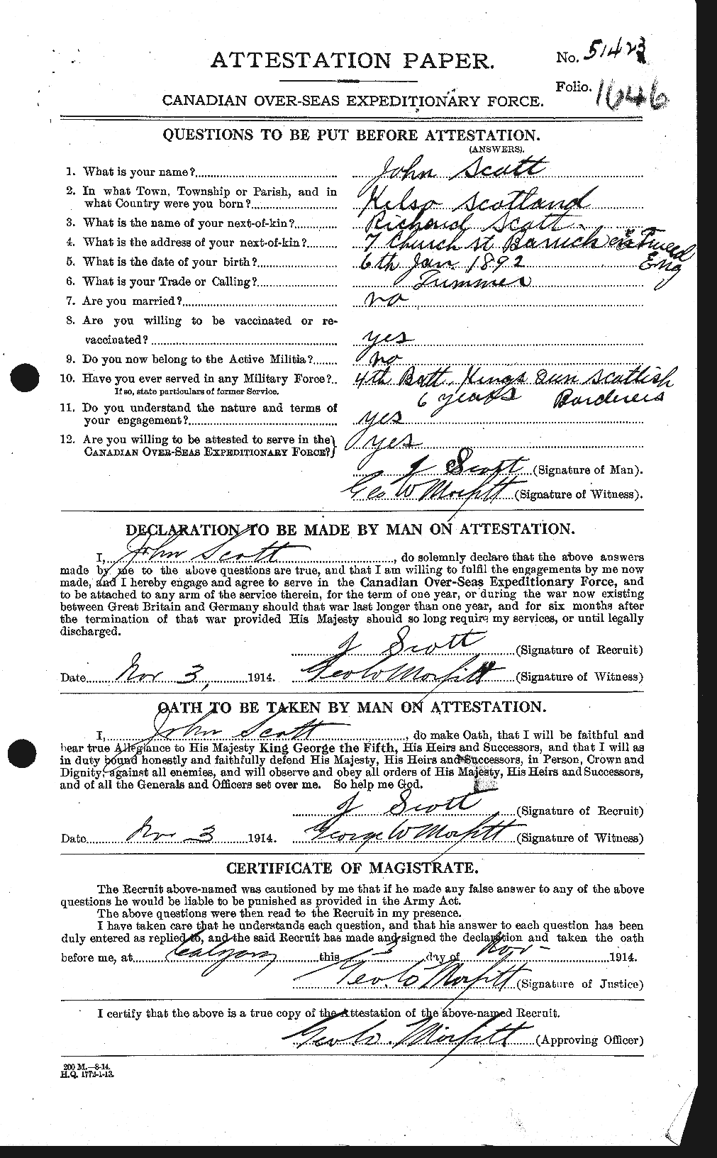 Dossiers du Personnel de la Première Guerre mondiale - CEC 084897a