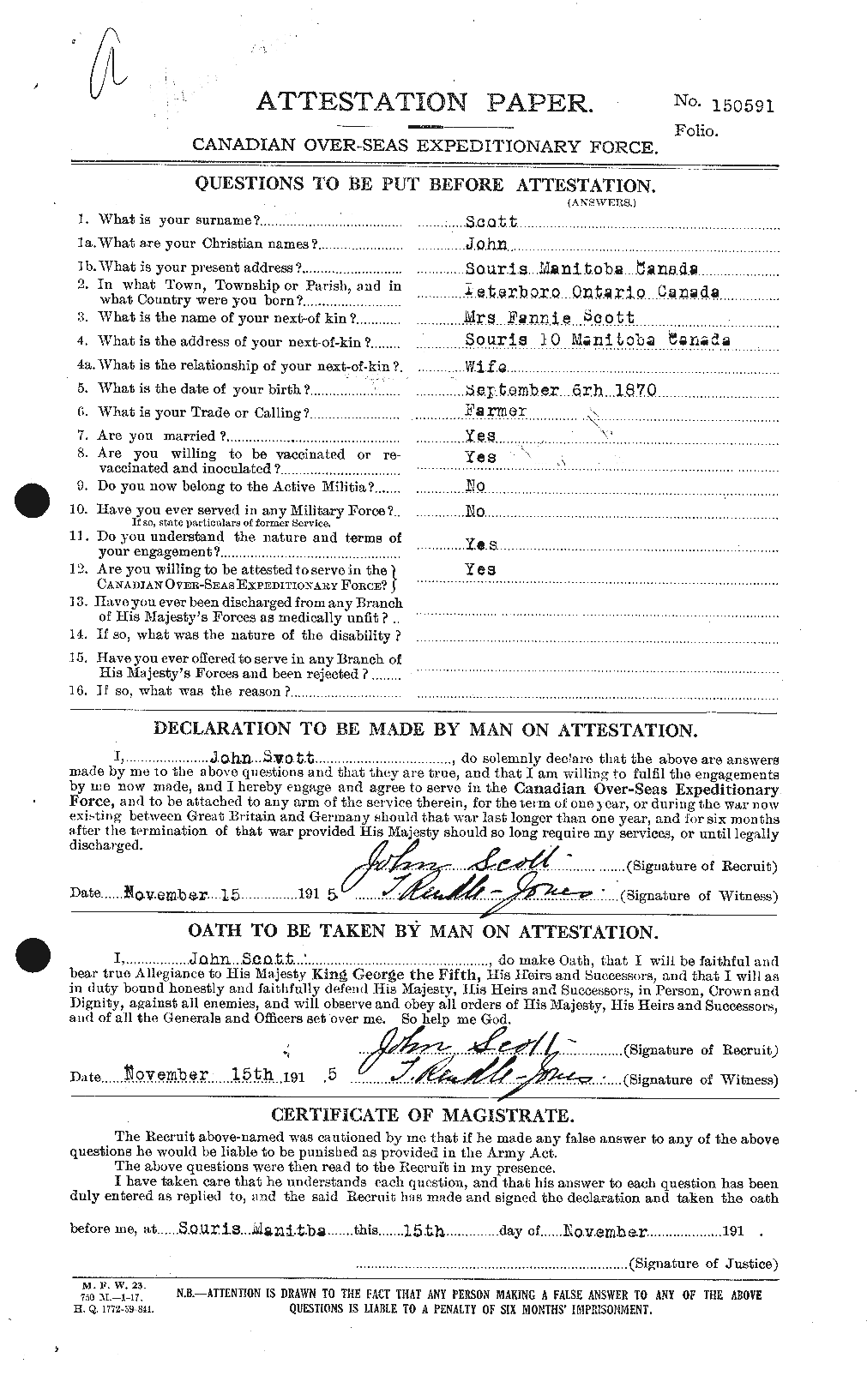 Dossiers du Personnel de la Première Guerre mondiale - CEC 084900a