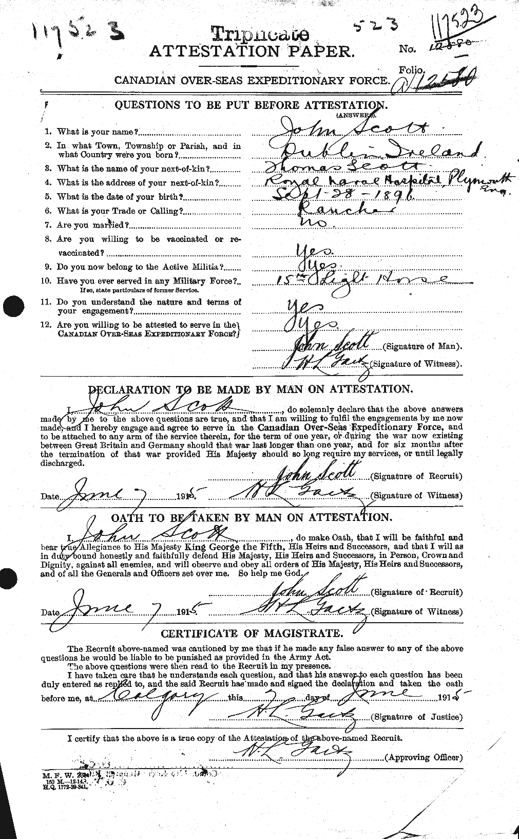 Dossiers du Personnel de la Première Guerre mondiale - CEC 084906a