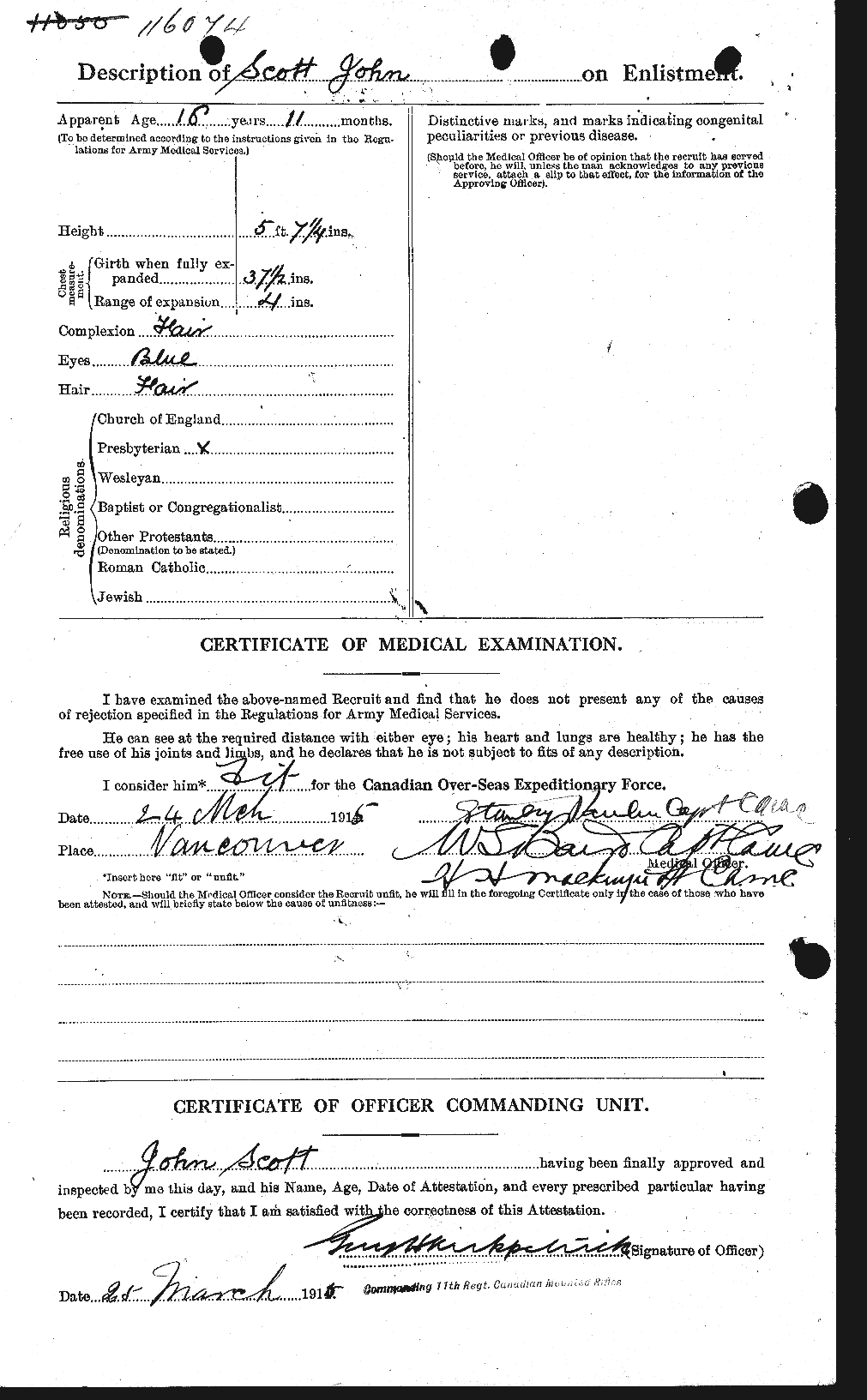Dossiers du Personnel de la Première Guerre mondiale - CEC 084925b