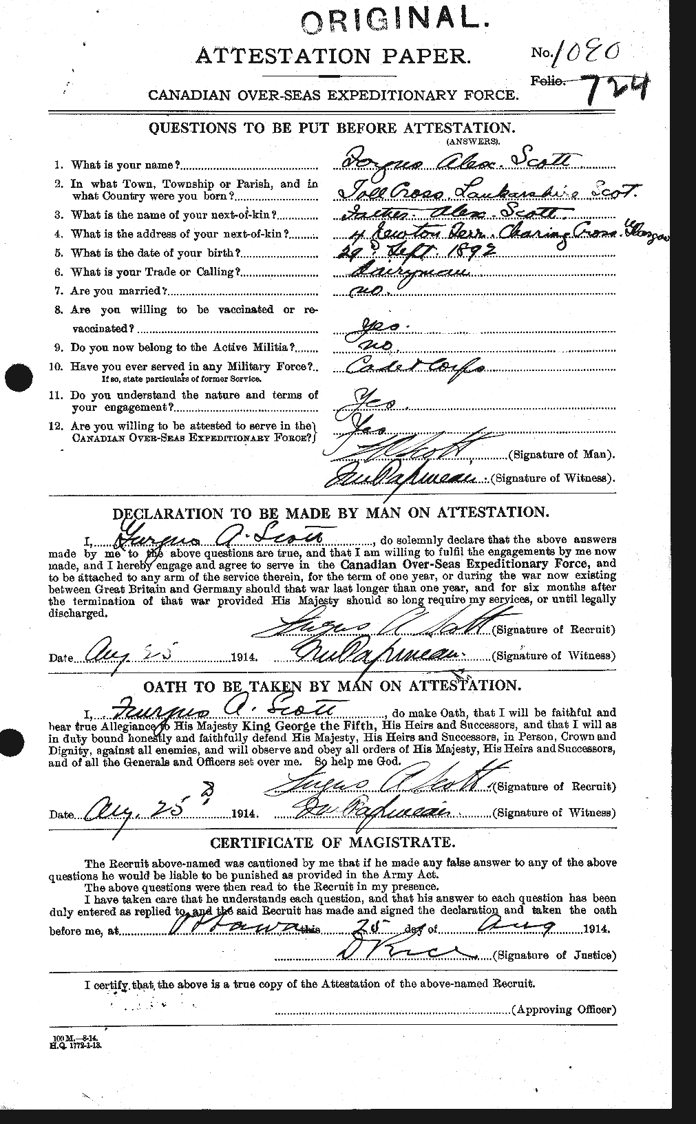 Dossiers du Personnel de la Première Guerre mondiale - CEC 084998a