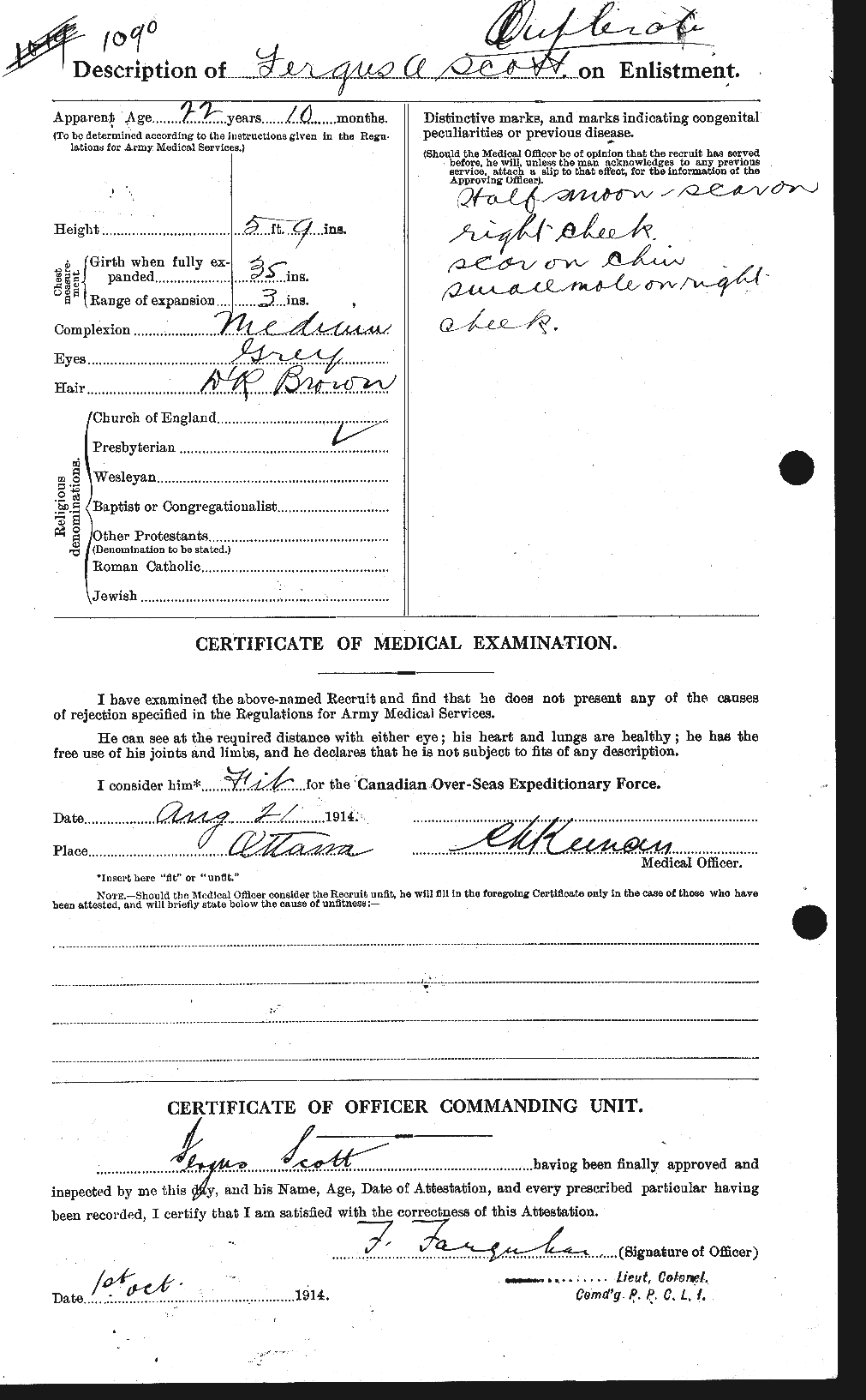 Dossiers du Personnel de la Première Guerre mondiale - CEC 084998b