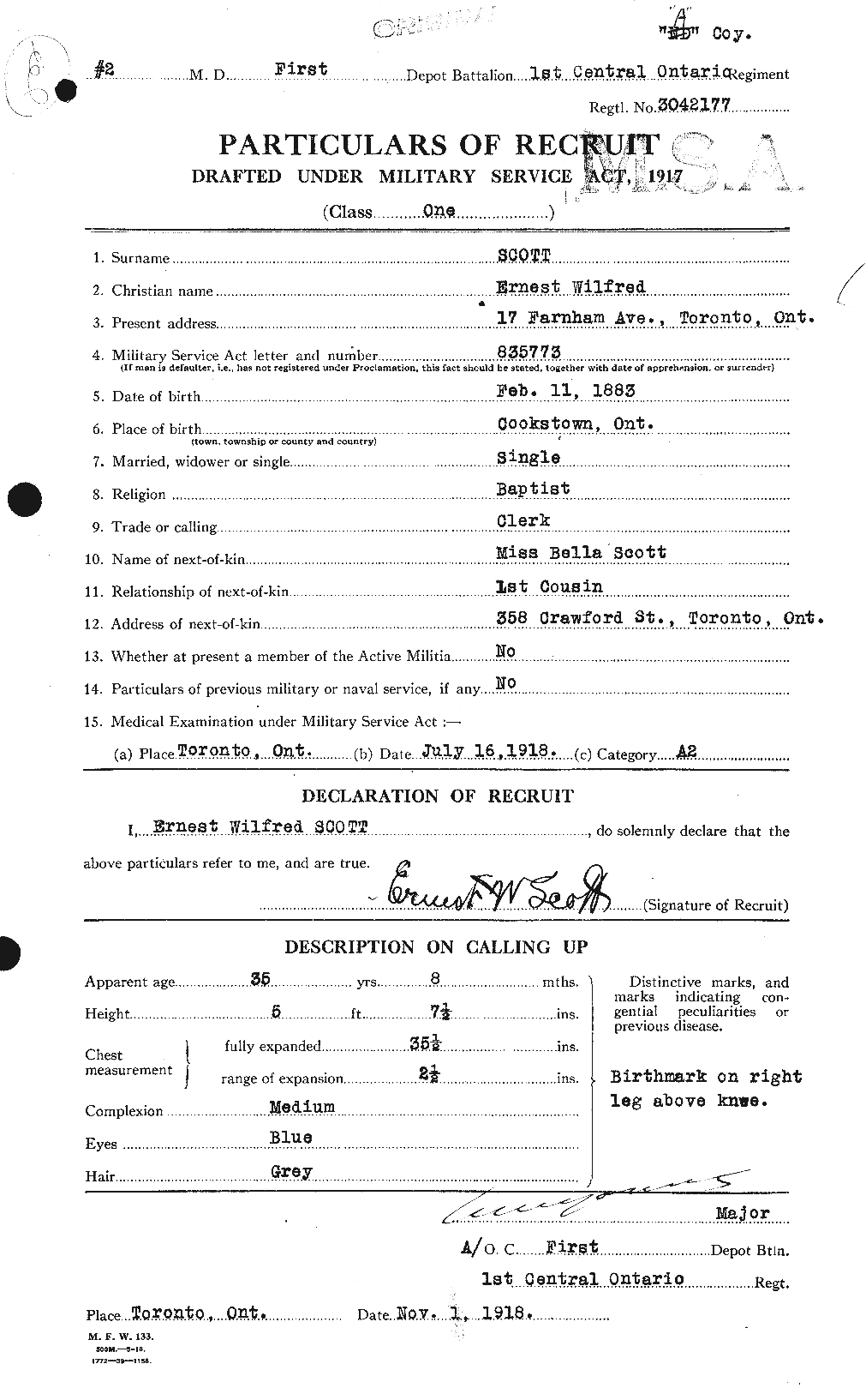 Dossiers du Personnel de la Première Guerre mondiale - CEC 085002a