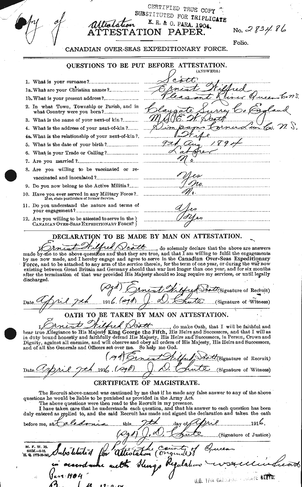 Personnel Records of the First World War - CEF 085003a