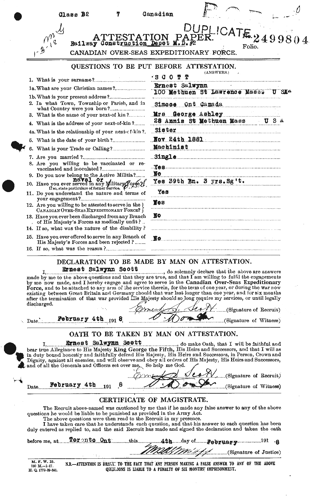 Personnel Records of the First World War - CEF 085004a