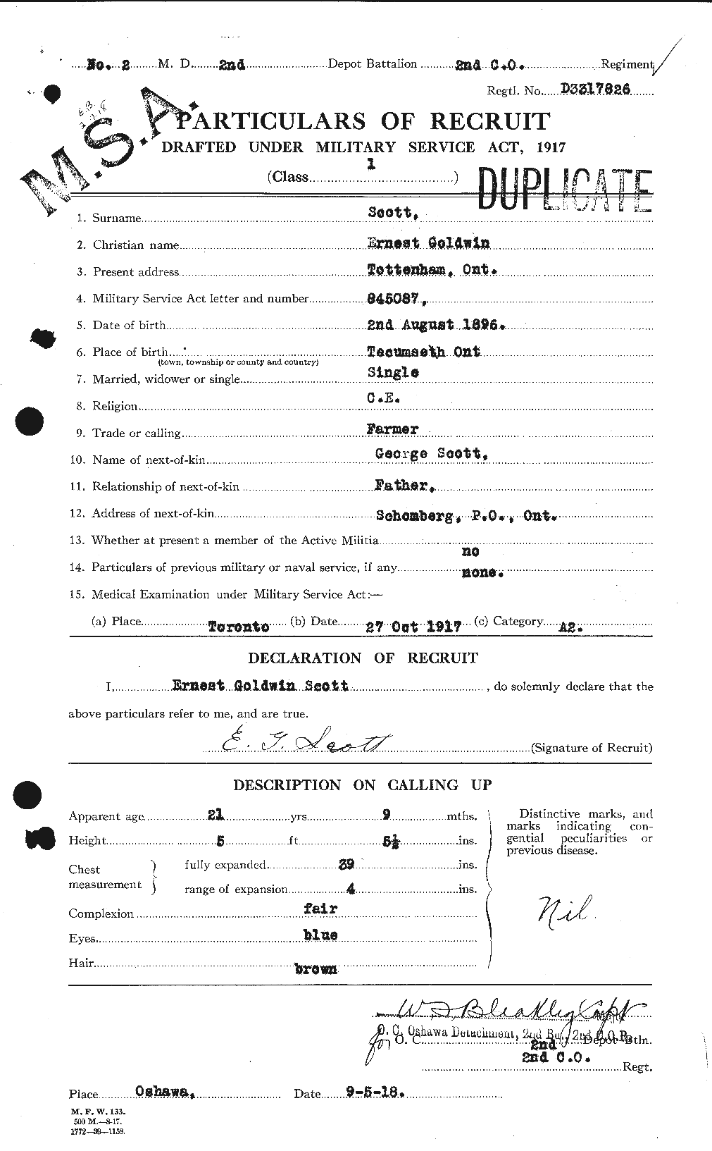 Dossiers du Personnel de la Première Guerre mondiale - CEC 085011a