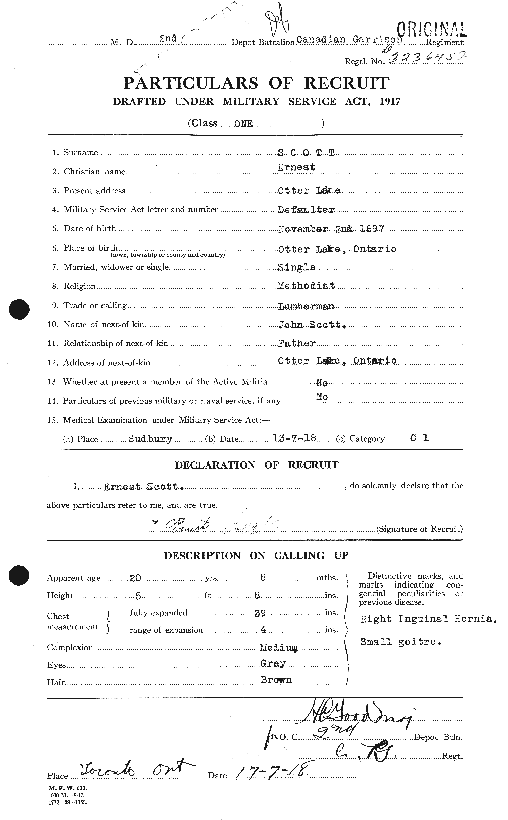 Dossiers du Personnel de la Première Guerre mondiale - CEC 085023a